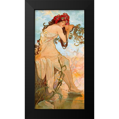 ete Black Modern Wood Framed Art Print by Mucha, Alphonse