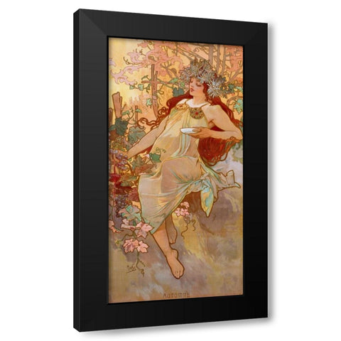 Automne Black Modern Wood Framed Art Print with Double Matting by Mucha, Alphonse