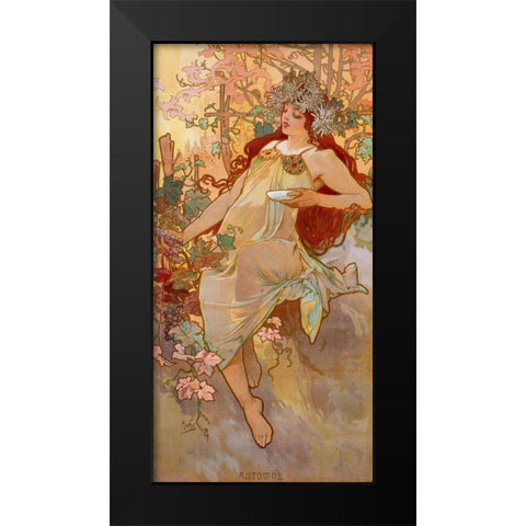 Automne Black Modern Wood Framed Art Print by Mucha, Alphonse