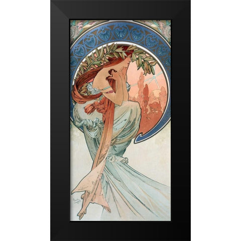La-poesie Black Modern Wood Framed Art Print by Mucha, Alphonse
