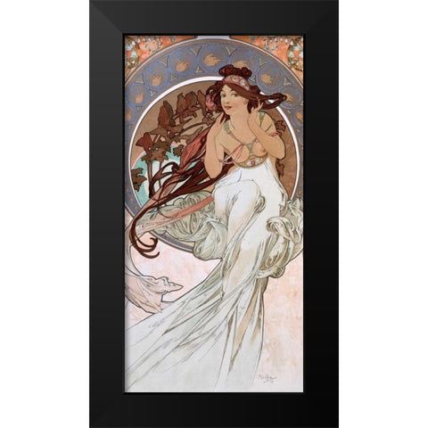 La-musique Black Modern Wood Framed Art Print by Mucha, Alphonse