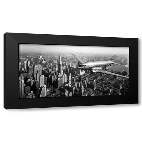 DC-4 over Manhattan, NYC Black Modern Wood Framed Art Print by Anonymous