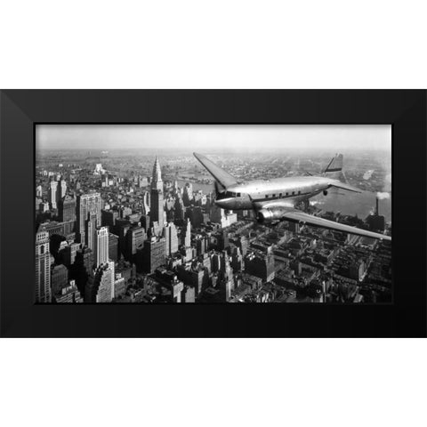 DC-4 over Manhattan, NYC Black Modern Wood Framed Art Print by Anonymous