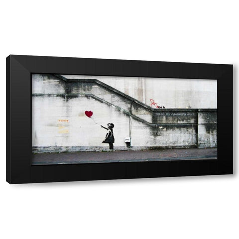 South Bank London-graffiti attributed to Banksy Black Modern Wood Framed Art Print with Double Matting by Anonymous