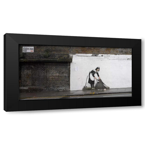 Regents Park Rd Camden London-graffiti attributed to Banksy Black Modern Wood Framed Art Print by Anonymous