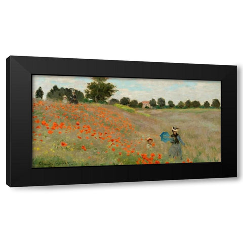 Coquelicots Black Modern Wood Framed Art Print with Double Matting by Monet, Claude