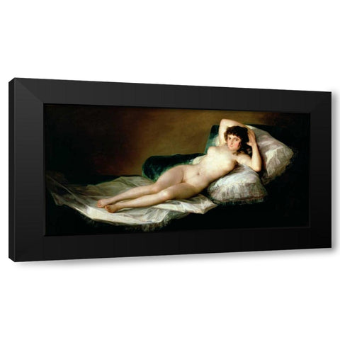 La Maja desnuda Black Modern Wood Framed Art Print with Double Matting by Goya, Francisco
