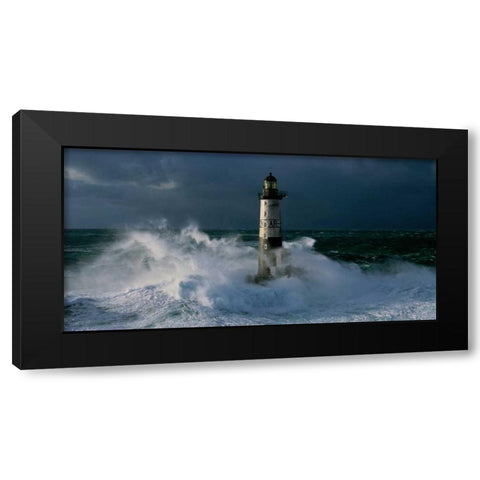 Phare d Ar-Men lors d une tempete Black Modern Wood Framed Art Print with Double Matting by Guichard, Jean