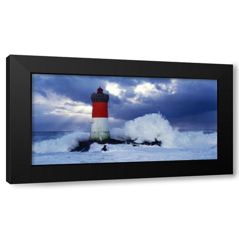 Phare des Pierres-noires lors d’une tempete Black Modern Wood Framed Art Print by Guichard, Jean