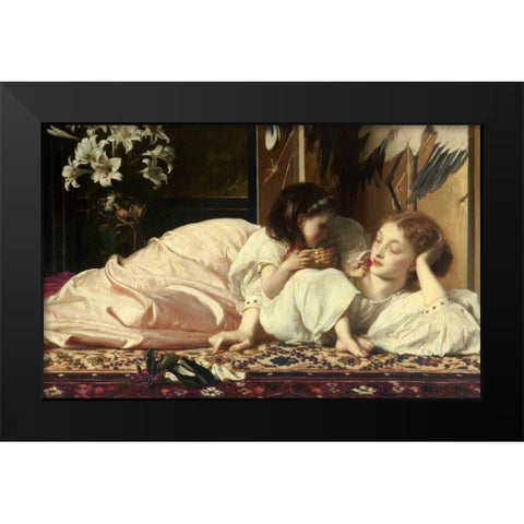 Mother and Child Black Modern Wood Framed Art Print by Leighton, Frederic