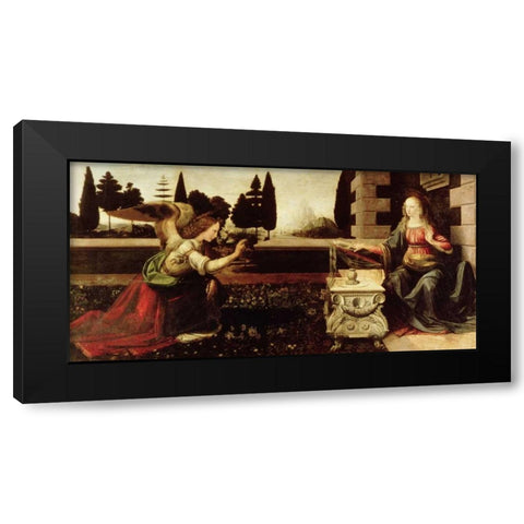 Annunciazione Black Modern Wood Framed Art Print with Double Matting by da Vinci, Leonardo