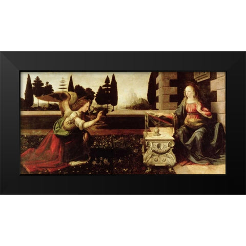 Annunciazione Black Modern Wood Framed Art Print by da Vinci, Leonardo