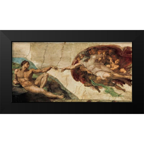 La creazione di Adamo Black Modern Wood Framed Art Print by Buonarroti, Michelangelo