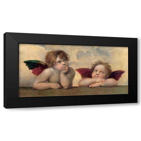 Angeli - Madonna Sistina Black Modern Wood Framed Art Print with Double Matting by Raffaello