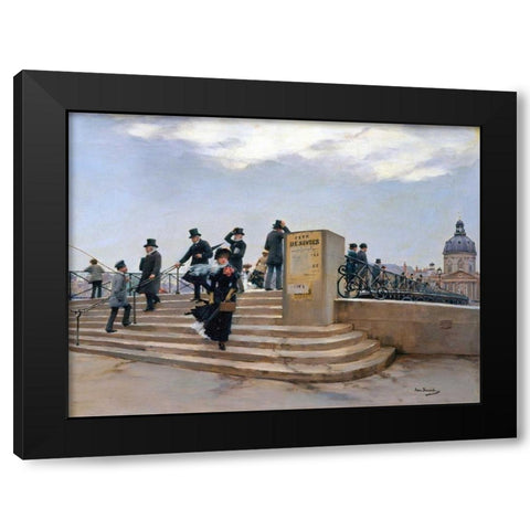On the Pont des Arts, Paris (detail) Black Modern Wood Framed Art Print with Double Matting by Beraud, Jean