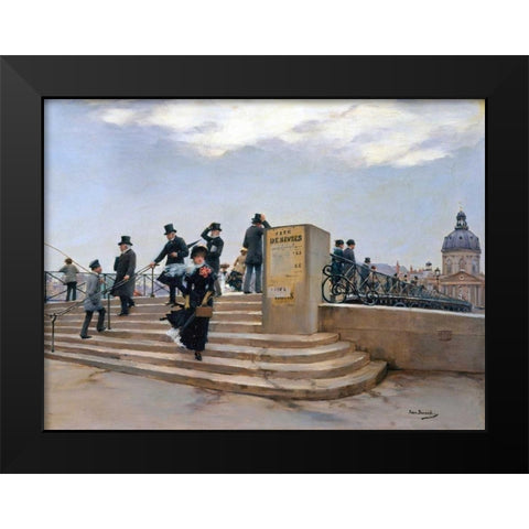 On the Pont des Arts, Paris (detail) Black Modern Wood Framed Art Print by Beraud, Jean