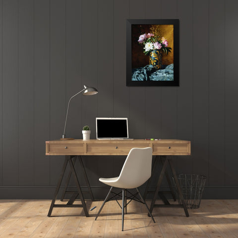 Peonies in a Vase (detail) Black Modern Wood Framed Art Print by Grossi, Carlo