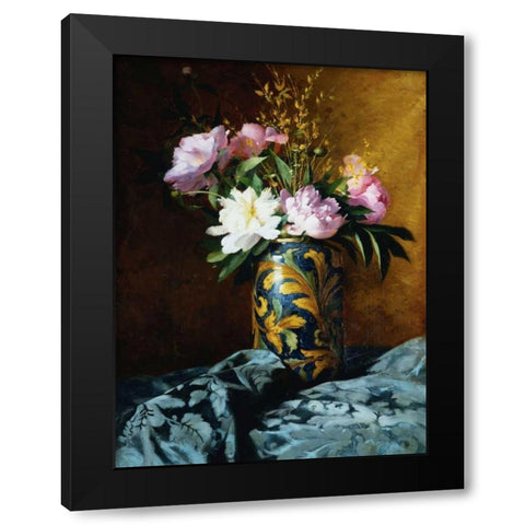 Peonies in a Vase (detail) Black Modern Wood Framed Art Print with Double Matting by Grossi, Carlo