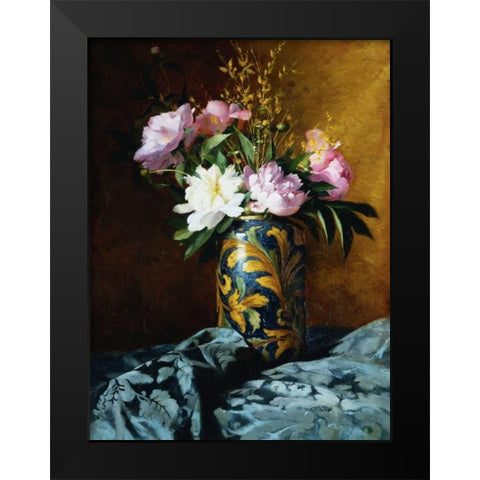 Peonies in a Vase (detail) Black Modern Wood Framed Art Print by Grossi, Carlo
