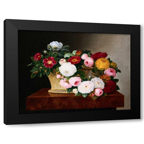 Still Life of Roses Black Modern Wood Framed Art Print with Double Matting by Jensen, Johan Laurentz