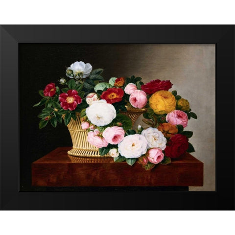 Still Life of Roses Black Modern Wood Framed Art Print by Jensen, Johan Laurentz