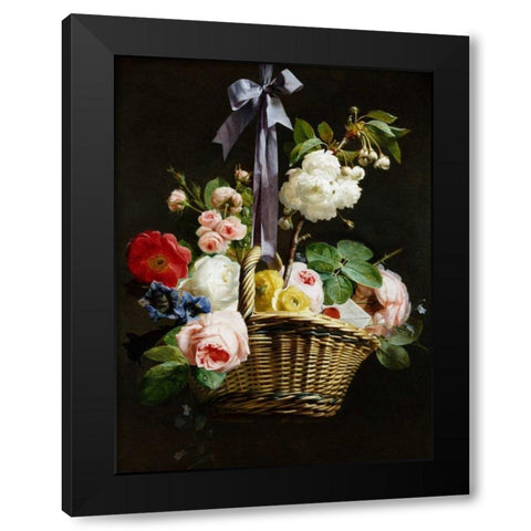 A Romantic Basket of Flowers Black Modern Wood Framed Art Print with Double Matting by Berjon, Antoine