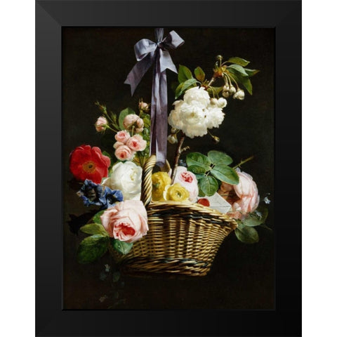 A Romantic Basket of Flowers Black Modern Wood Framed Art Print by Berjon, Antoine