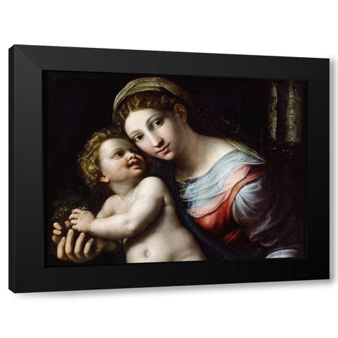 Madonna e Bambino (detail) Black Modern Wood Framed Art Print by Giulio Romano