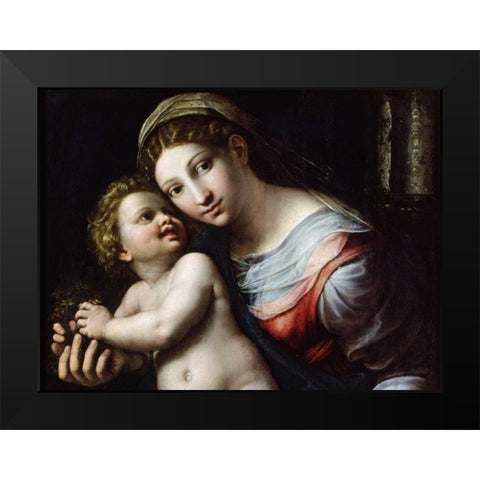 Madonna e Bambino (detail) Black Modern Wood Framed Art Print by Giulio Romano