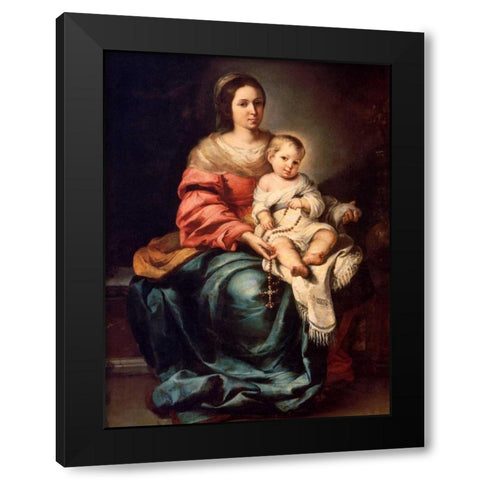 Madonna del Rosario Black Modern Wood Framed Art Print with Double Matting by Murillo, Bartolome Esteban