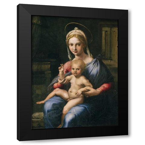 Vergine e Bambino Black Modern Wood Framed Art Print with Double Matting by Giulio Romano