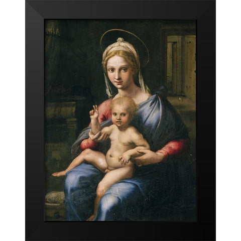 Vergine e Bambino Black Modern Wood Framed Art Print by Giulio Romano