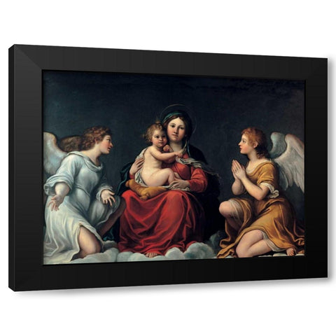 Madonna con Bambino ed angeli Black Modern Wood Framed Art Print with Double Matting by Albani, Francesco