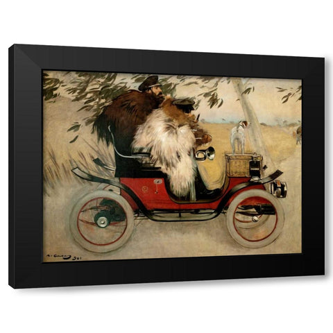 Ramon Casas and Pere Romeu in an Automobile Black Modern Wood Framed Art Print with Double Matting by Casas, Ramon