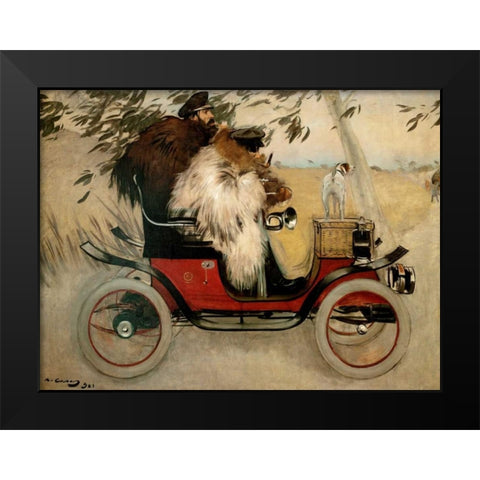Ramon Casas and Pere Romeu in an Automobile Black Modern Wood Framed Art Print by Casas, Ramon