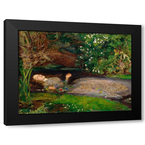 Ophelia Black Modern Wood Framed Art Print by Millais, John Everett