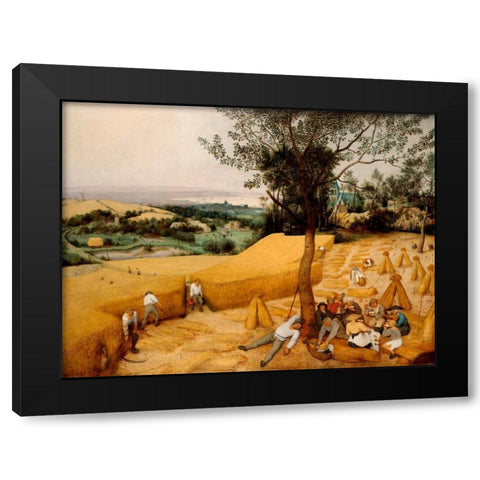 The Harvesters Black Modern Wood Framed Art Print with Double Matting by Bruegel the Elder, Pieter