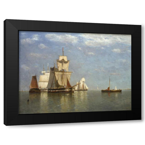 Ships lying off flushing Black Modern Wood Framed Art Print with Double Matting by Clays, Paul Jean