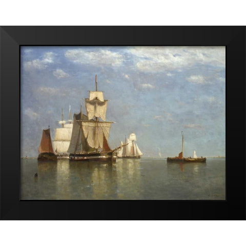 Ships lying off flushing Black Modern Wood Framed Art Print by Clays, Paul Jean