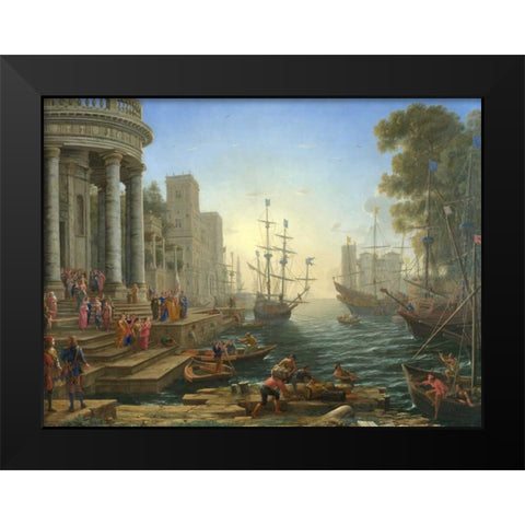 Seaport with the embarkation of Saint Ursula Black Modern Wood Framed Art Print by Gellee, Claude