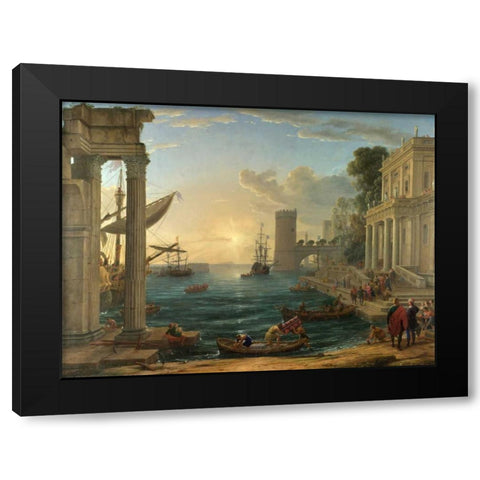 Seaport with the embarkation of the Queen of Sheba Black Modern Wood Framed Art Print with Double Matting by Gellee, Claude