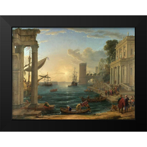 Seaport with the embarkation of the Queen of Sheba Black Modern Wood Framed Art Print by Gellee, Claude
