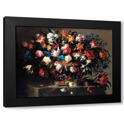 Small basket of Flowers Black Modern Wood Framed Art Print with Double Matting by de Arellano, Juan