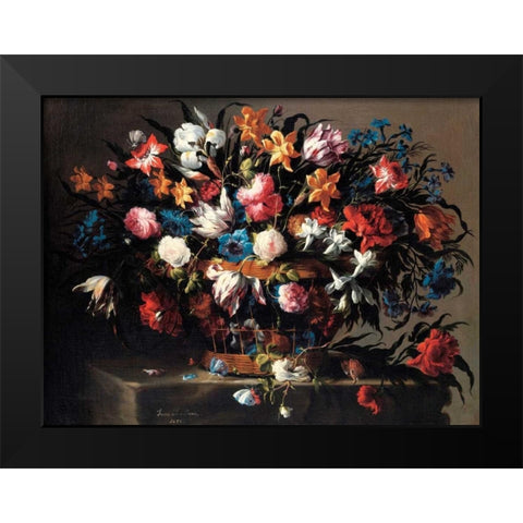 Small basket of Flowers Black Modern Wood Framed Art Print by de Arellano, Juan