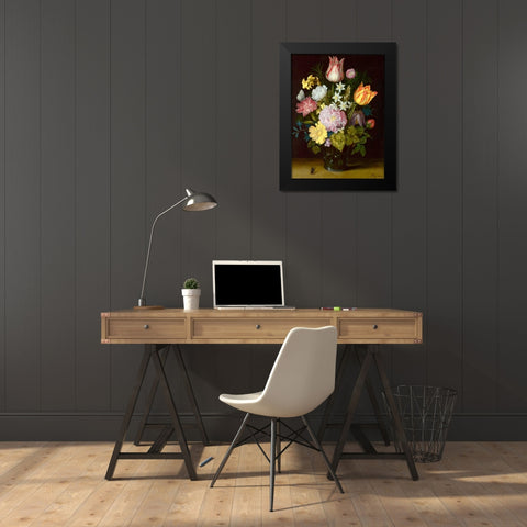Flowers in a glass vase Black Modern Wood Framed Art Print by Bosschaert the Elder, Ambrosius