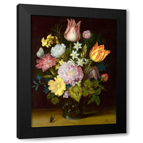 Flowers in a glass vase Black Modern Wood Framed Art Print with Double Matting by Bosschaert the Elder, Ambrosius