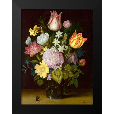 Flowers in a glass vase Black Modern Wood Framed Art Print by Bosschaert the Elder, Ambrosius