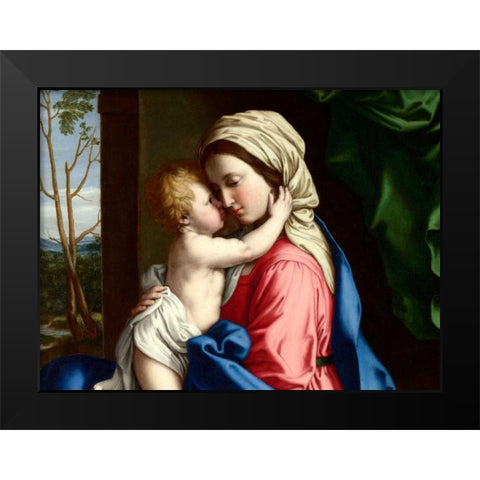 The Virgin and Child embracing (detail) Black Modern Wood Framed Art Print by Sassoferrato