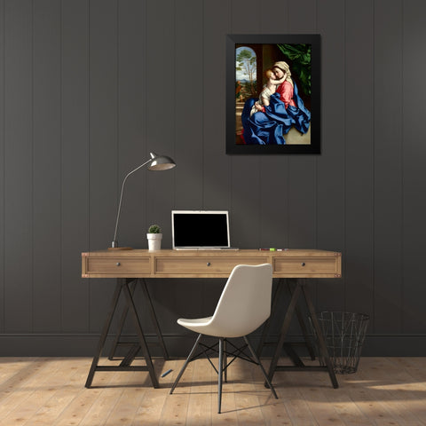 The Virgin and Child embracing Black Modern Wood Framed Art Print by Sassoferrato