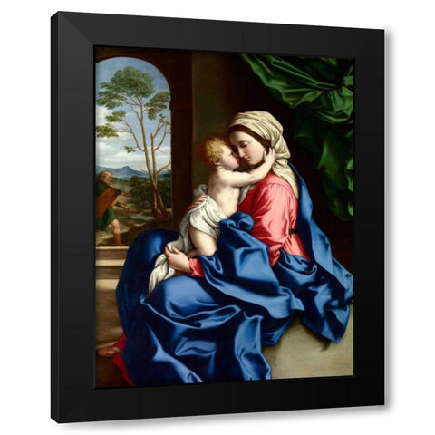 The Virgin and Child embracing Black Modern Wood Framed Art Print with Double Matting by Sassoferrato